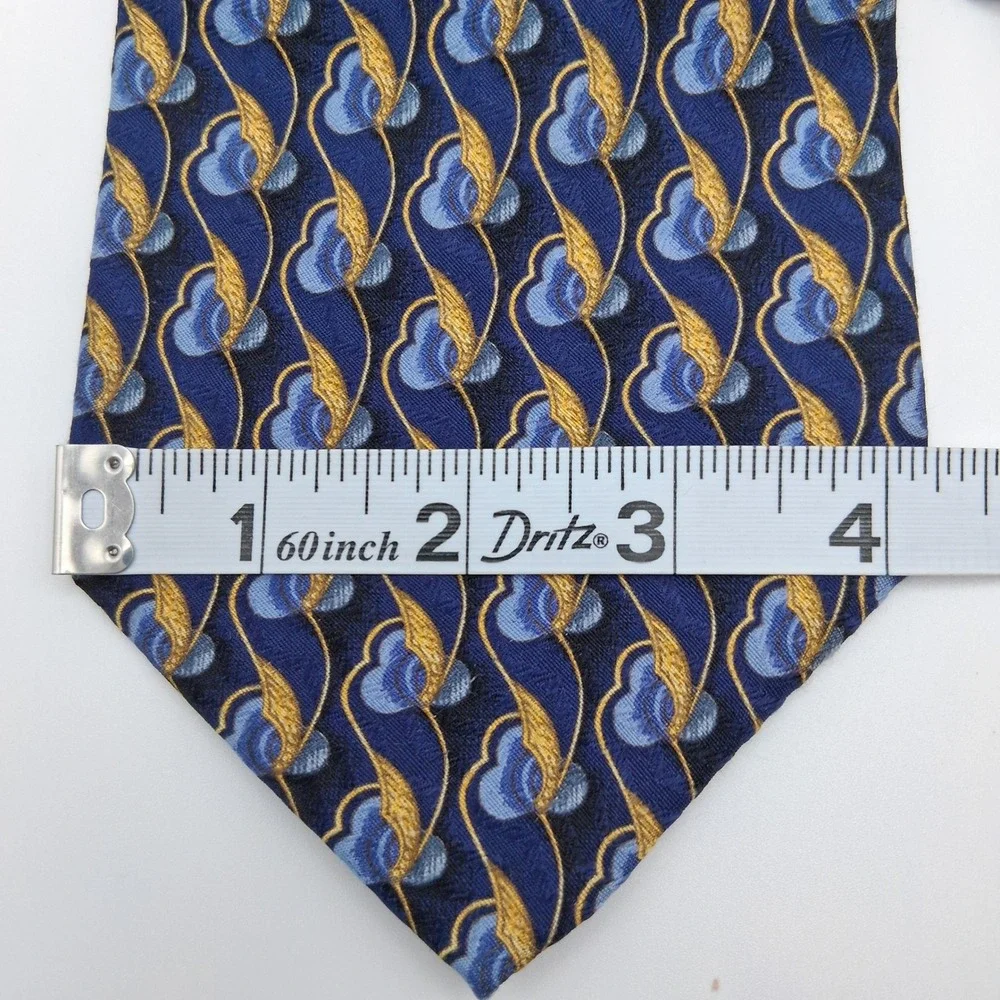 Marino Gabri 100% Silk Necktie Blue Gold Floral Made‎ in Italy